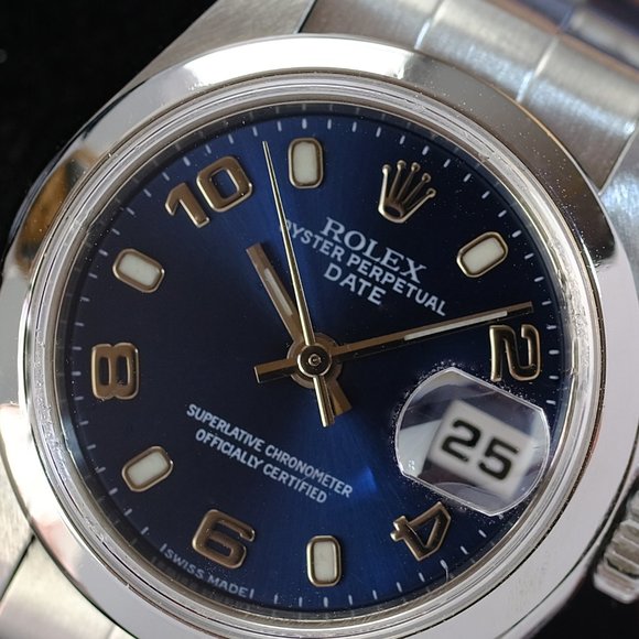 Rolex Oyster Perpetual Date Blue Dial 26mm W/Cert - Picture 1 of 14
